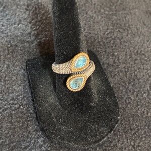 EFFY Crossover Ring with Blue Topaz in Sterling Silver and 18kt Gold